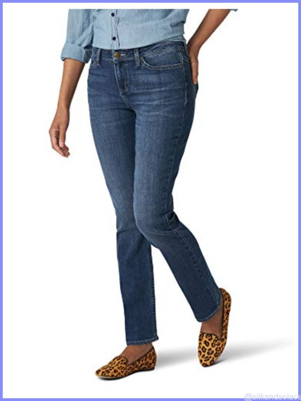 Mid Rise Straight Leg Jeans Cotton Blend Regular Fit Ankle